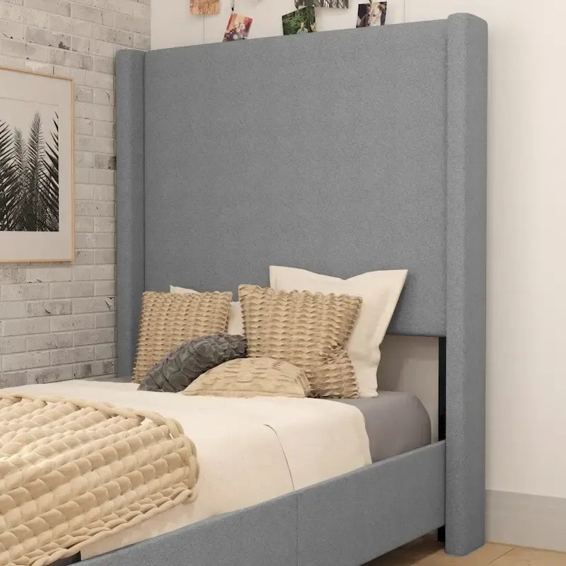 Upholstered Platform Bed with Channel Stitched Headboard