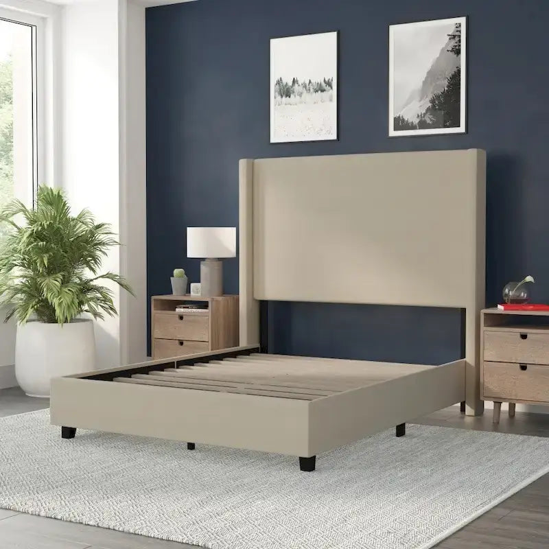 Upholstered Platform Bed with Channel Stitched Headboard
