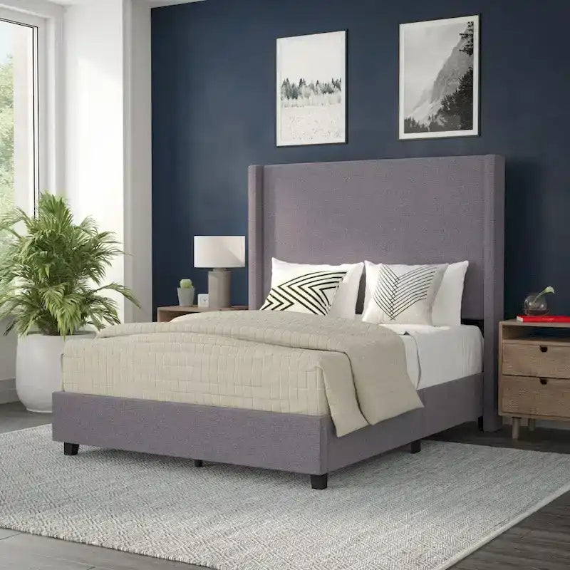 Upholstered Platform Bed with Channel Stitched Headboard