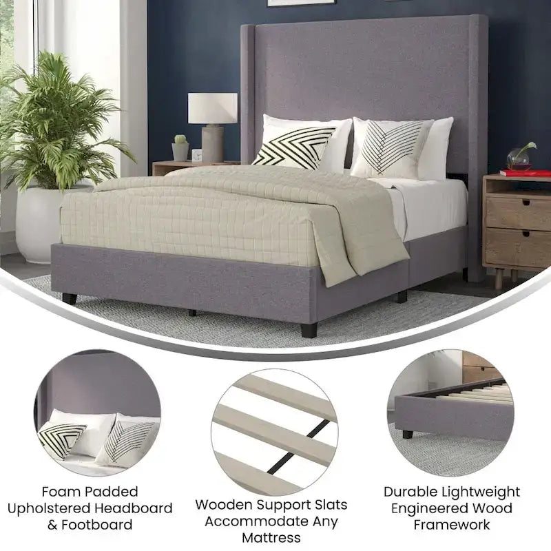 Upholstered Platform Bed with Channel Stitched Headboard