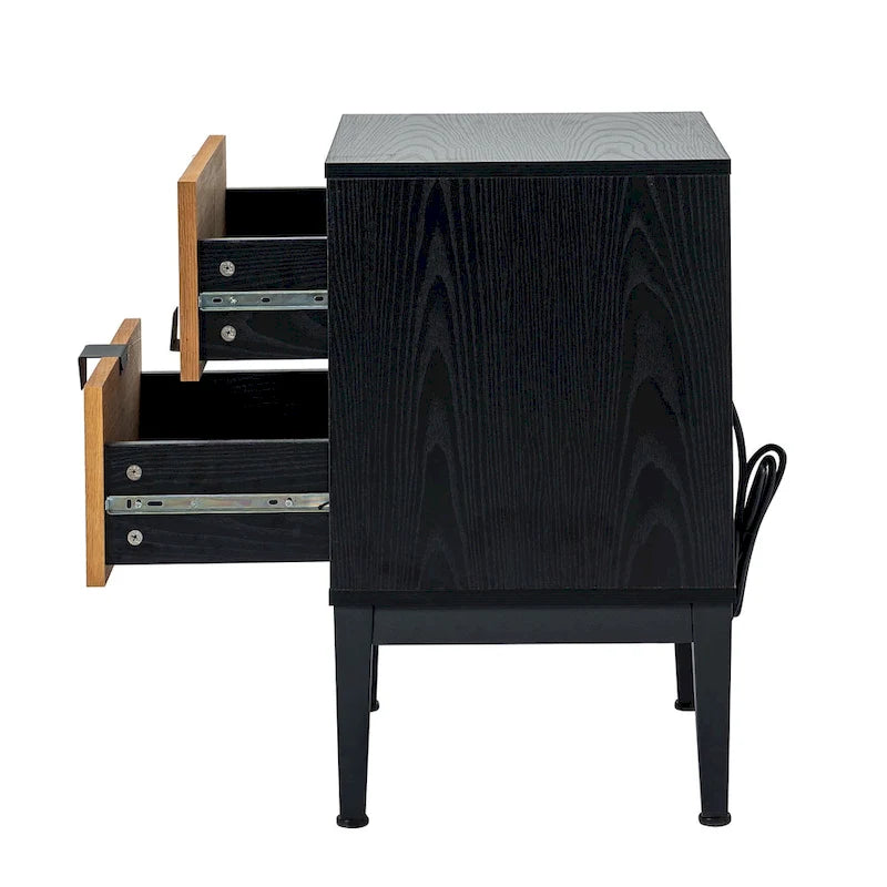 Apakah Modern 25Tall 2-Drawer Nightstand with Charging Station and Adjustable Legs Set of 2 by HULALA HOME