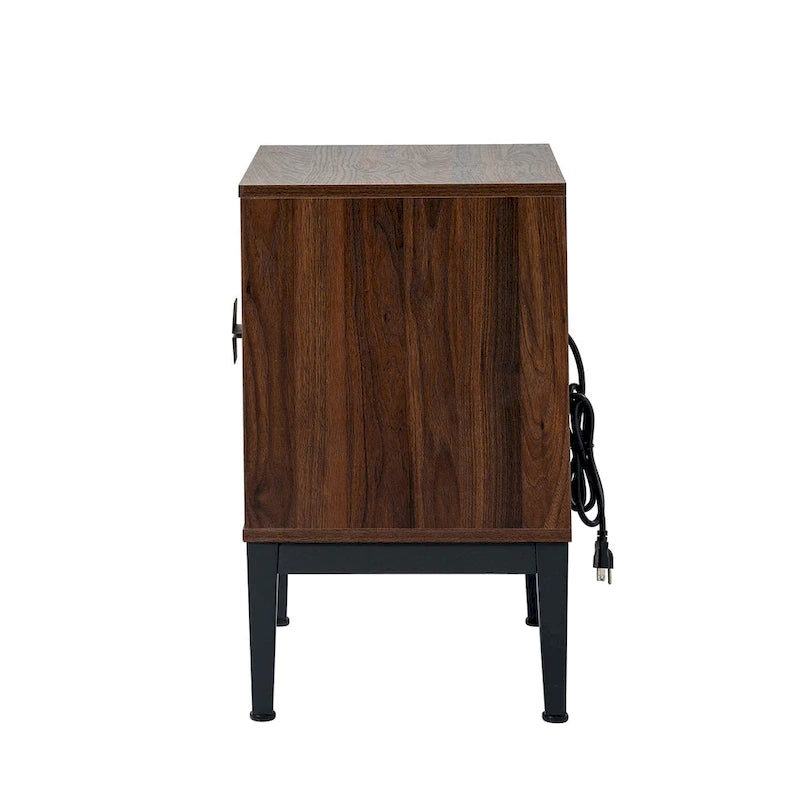 Apakah Modern 25Tall 2-Drawer Nightstand with Charging Station and Adjustable Legs Set of 2 by HULALA HOME