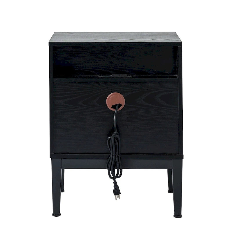 Apakah Modern 25Tall 2-Drawer Nightstand with Charging Station and Adjustable Legs Set of 2 by HULALA HOME