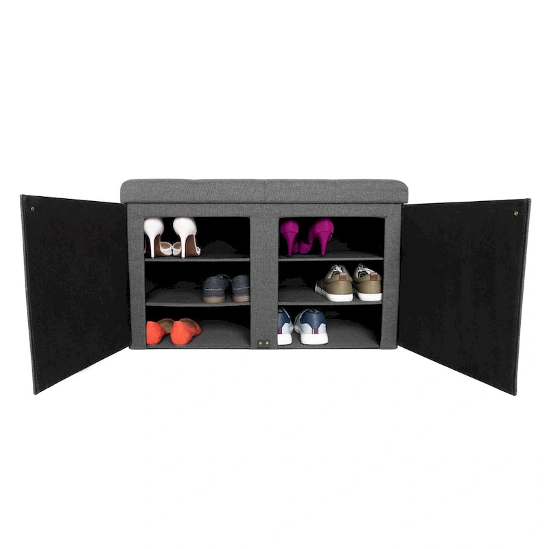 Seville Classics Cushioned Ottoman Shoe Storage Bench, Modern Gray