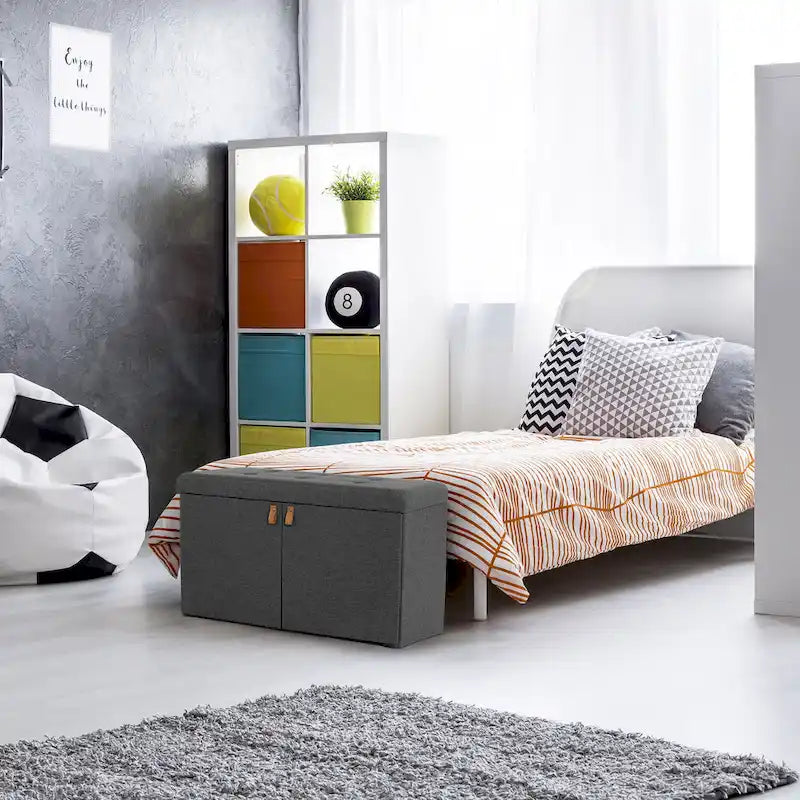 Seville Classics Cushioned Ottoman Shoe Storage Bench, Modern Gray