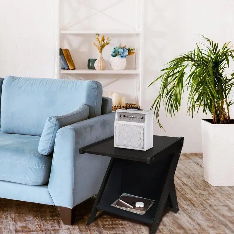 Casual Home Z-Shaped Sofa Side Table with Canvas Storage Basket