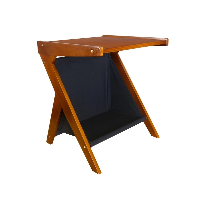 Casual Home Z-Shaped Sofa Side Table with Canvas Storage Basket