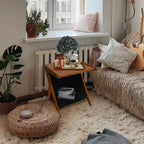 Casual Home Z-Shaped Sofa Side Table with Canvas Storage Basket
