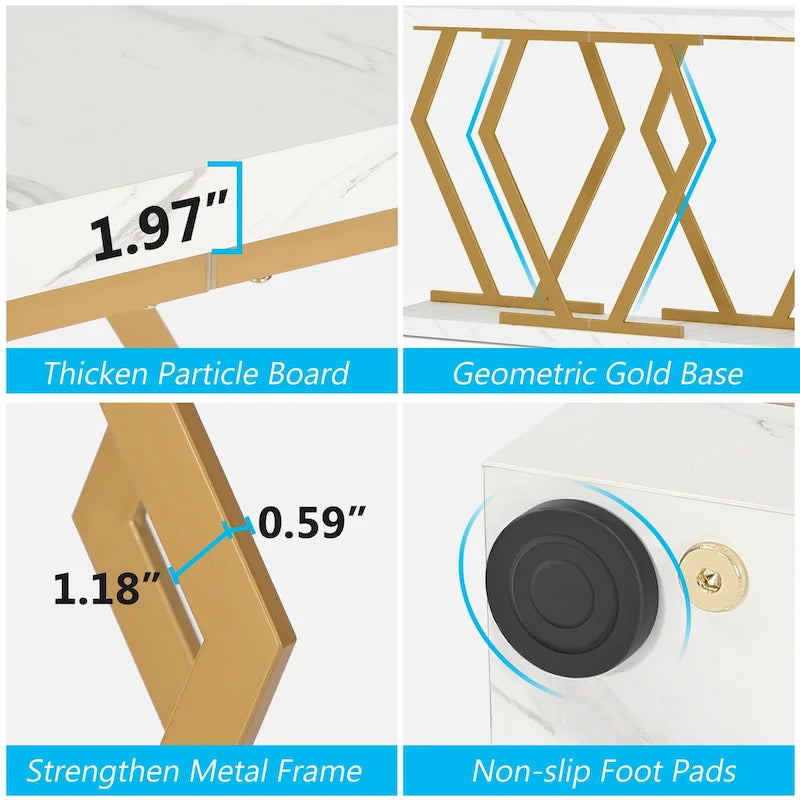 70.9 Inch Extra Long Modern Sofa Console Table with Faux Marble Tabletop Base Gold Frame for Living Room Entryway Hallway