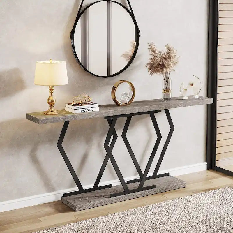 70.9 Inch Extra Long Modern Sofa Console Table with Faux Marble Tabletop Base Gold Frame for Living Room Entryway Hallway