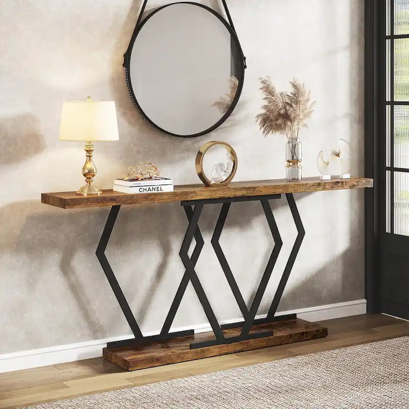 70.9 Inch Extra Long Modern Sofa Console Table with Faux Marble Tabletop Base Gold Frame for Living Room Entryway Hallway
