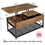 Lift Top Coffee Table Open Storage Shelf & Hidden Classified Storage