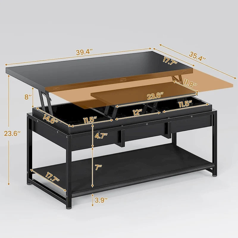 Lift Top Coffee Table Open Storage Shelf & Hidden Classified Storage