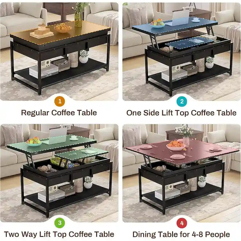 Lift Top Coffee Table Open Storage Shelf & Hidden Classified Storage