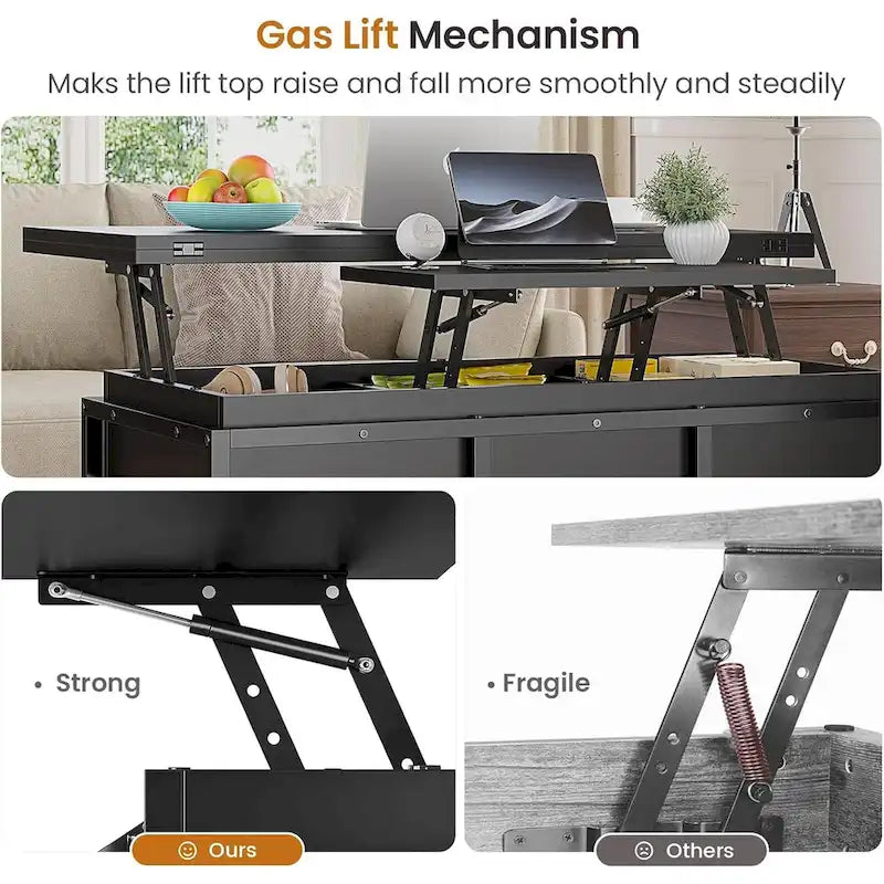 Lift Top Coffee Table Open Storage Shelf & Hidden Classified Storage