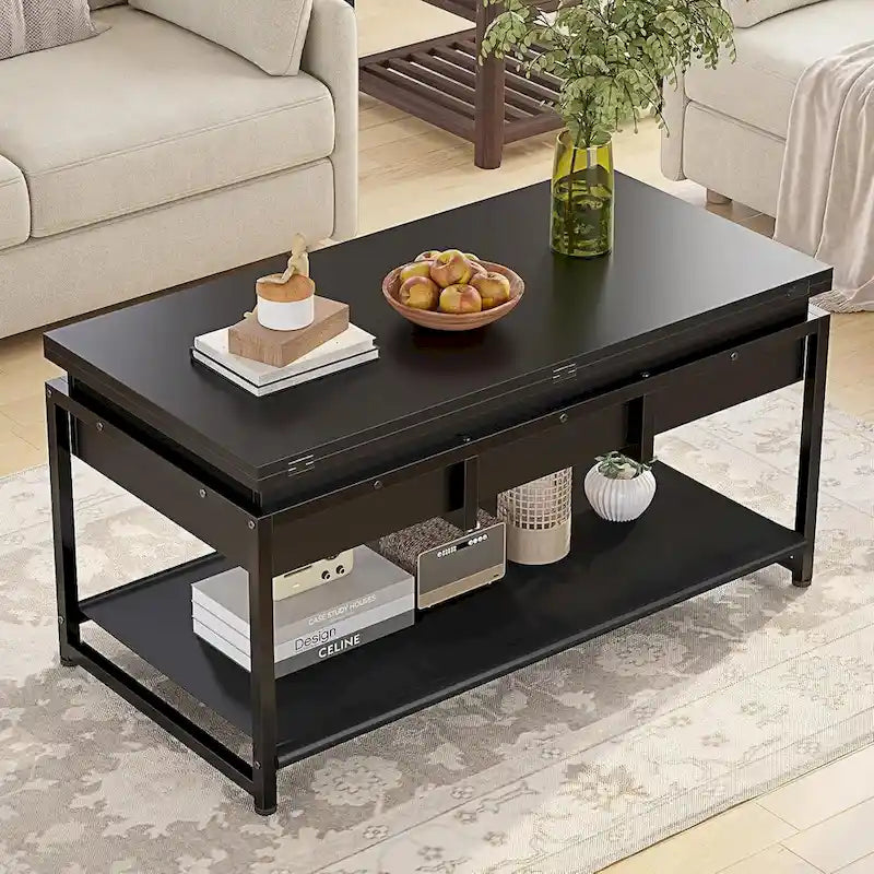 Lift Top Coffee Table Open Storage Shelf & Hidden Classified Storage