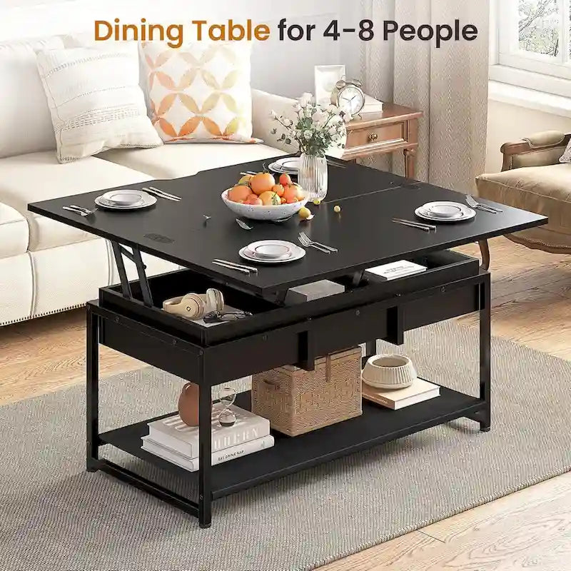 Lift Top Coffee Table Open Storage Shelf & Hidden Classified Storage