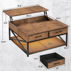 Lift Top Coffee Table Open Storage Shelf & Hidden Classified Storage