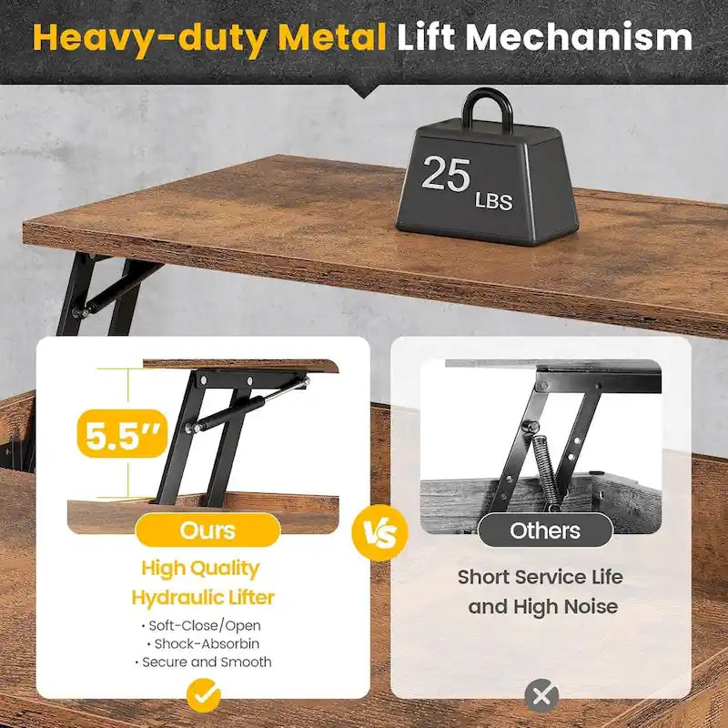 Lift Top Coffee Table Open Storage Shelf & Hidden Classified Storage