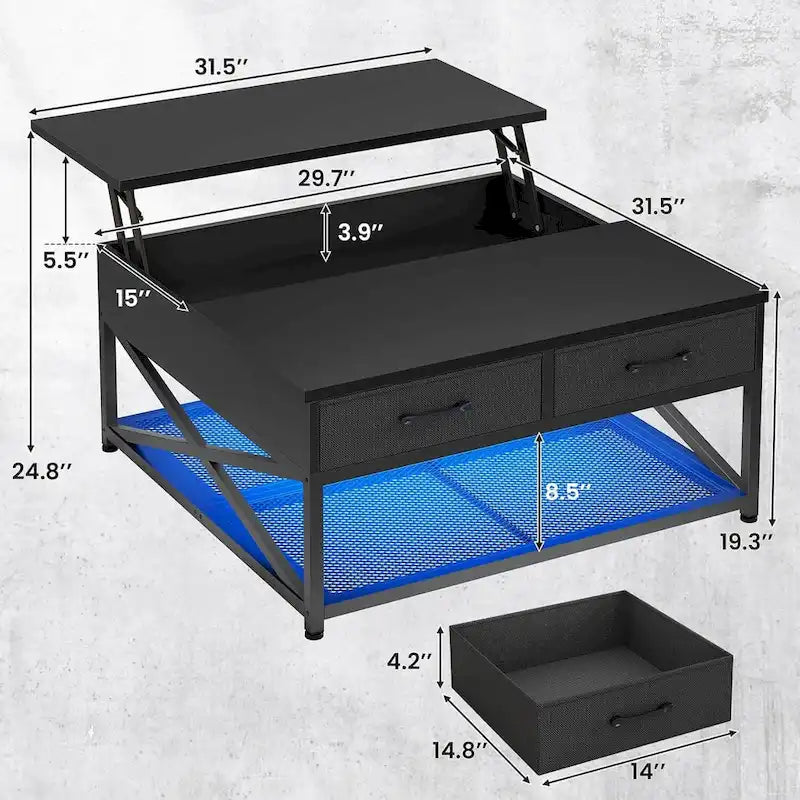 Lift Top Coffee Table Open Storage Shelf & Hidden Classified Storage