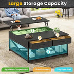 Lift Top Coffee Table Open Storage Shelf & Hidden Classified Storage