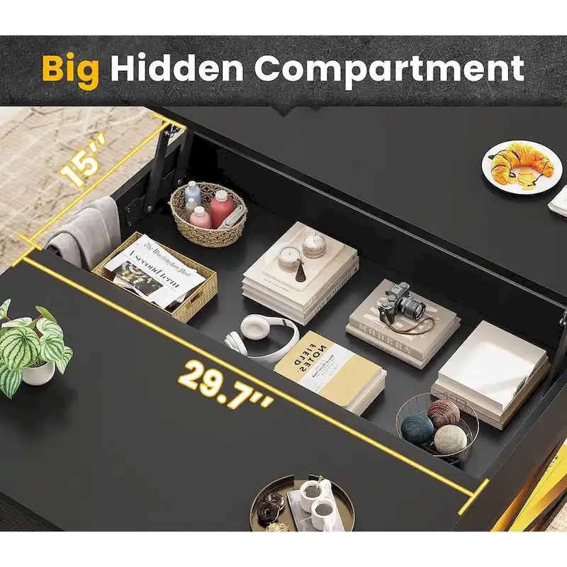 Lift Top Coffee Table Open Storage Shelf & Hidden Classified Storage