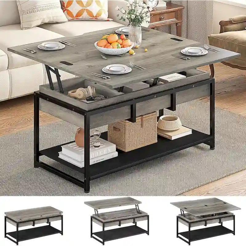 Lift Top Coffee Table Open Storage Shelf & Hidden Classified Storage