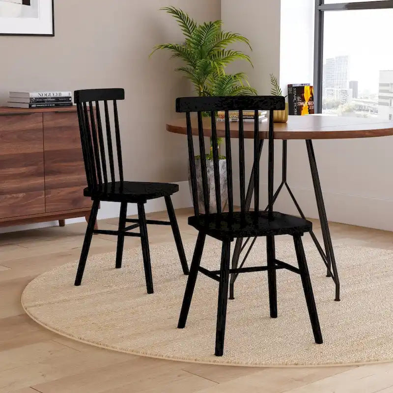 Windsor Style Commercial Solid Wood Spindle Back Dining Chairs -Set of 2