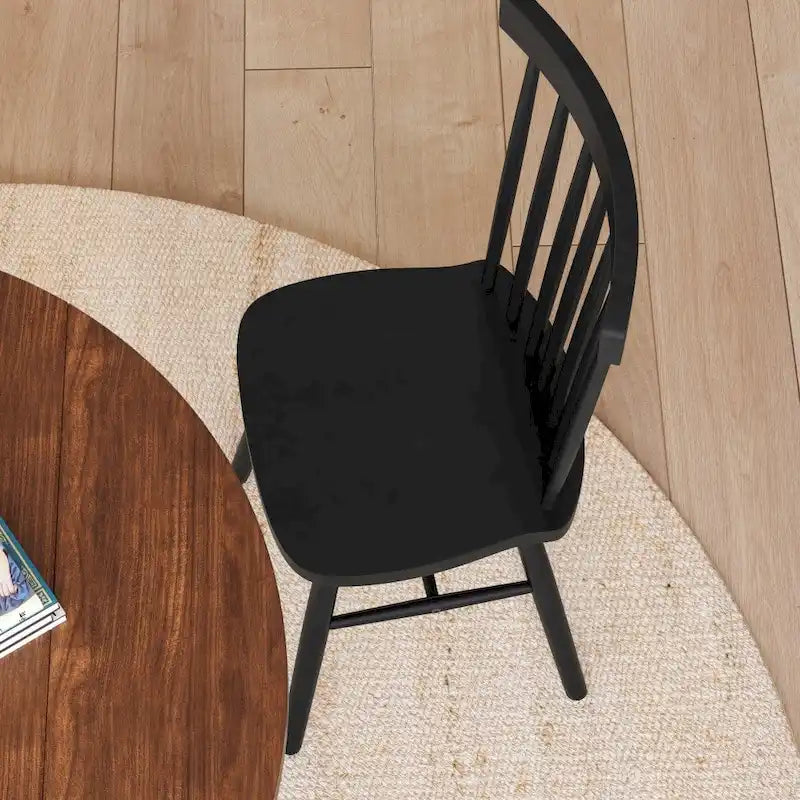 Windsor Style Commercial Solid Wood Spindle Back Dining Chairs -Set of 2