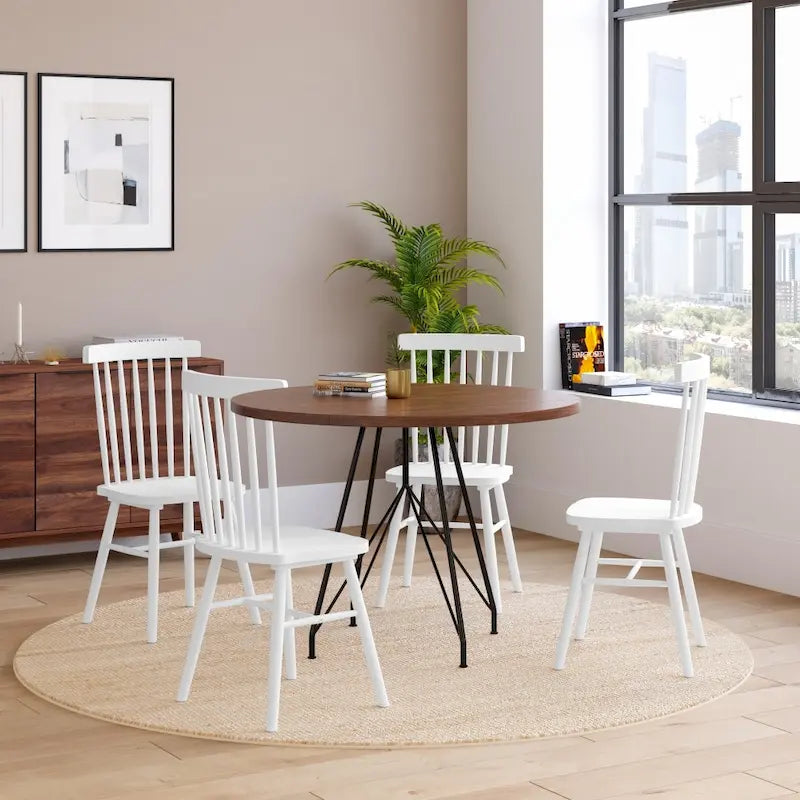 Windsor Style Commercial Solid Wood Spindle Back Dining Chairs -Set of 2