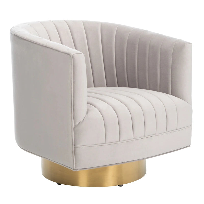 SAFAVIEH Couture Matejka Swivel Channel Tufted Barrel Chair - 28 W x 31 L x 30 H - 28Wx31Dx30H