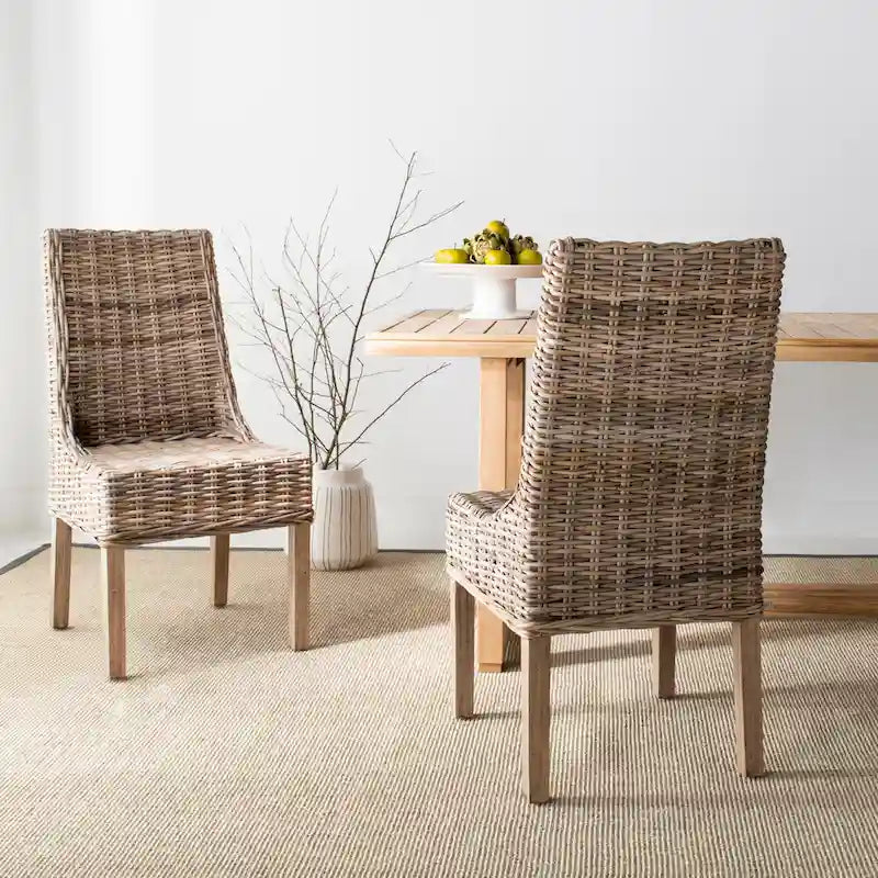 SAFAVIEH Charolette Indoor Wicker Brown Sloping Arm Chairs (Set of 2) - 20 x 24 x 39 - 20Wx24Dx39H