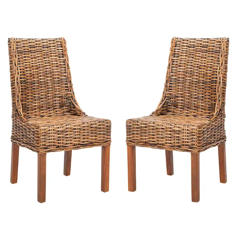 SAFAVIEH Charolette Indoor Wicker Brown Sloping Arm Chairs (Set of 2) - 20 x 24 x 39 - 20Wx24Dx39H