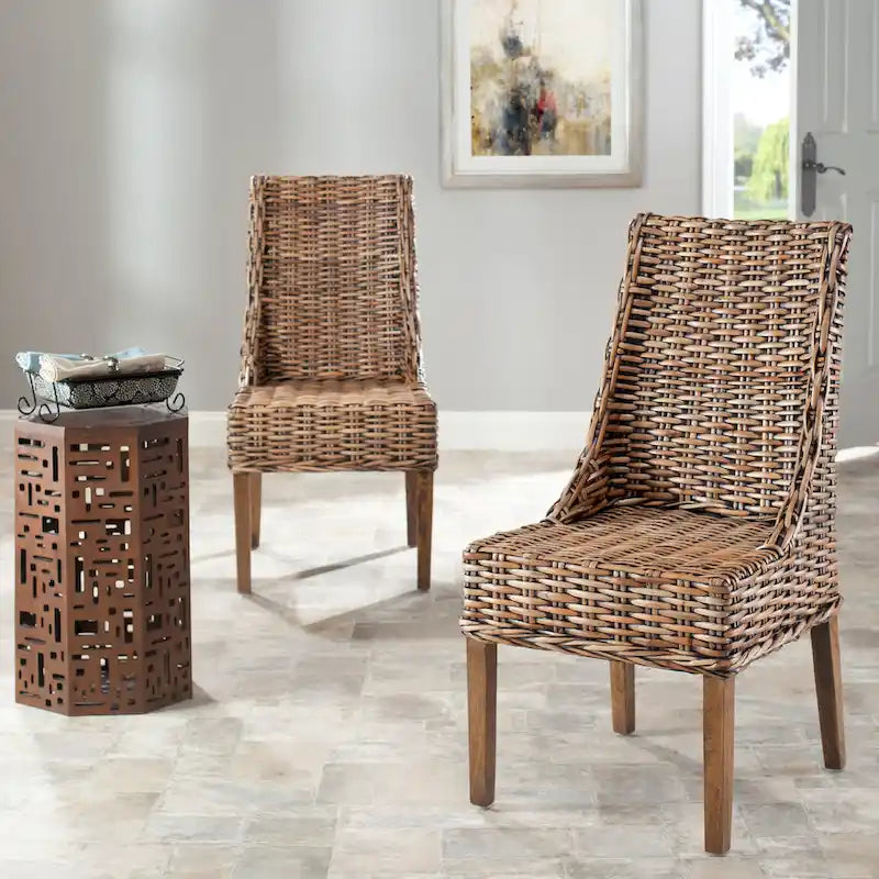 SAFAVIEH Charolette Indoor Wicker Brown Sloping Arm Chairs (Set of 2) - 20 x 24 x 39 - 20Wx24Dx39H