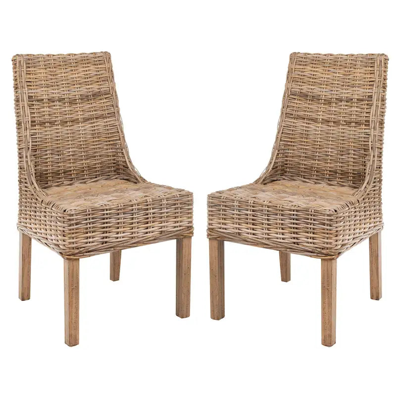 SAFAVIEH Charolette Indoor Wicker Brown Sloping Arm Chairs (Set of 2) - 20 x 24 x 39 - 20Wx24Dx39H