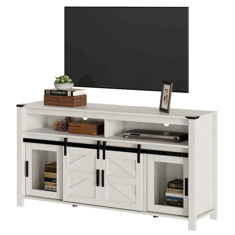 Farmhouse Barn Door TV Stand, Living Room Entertainment Center