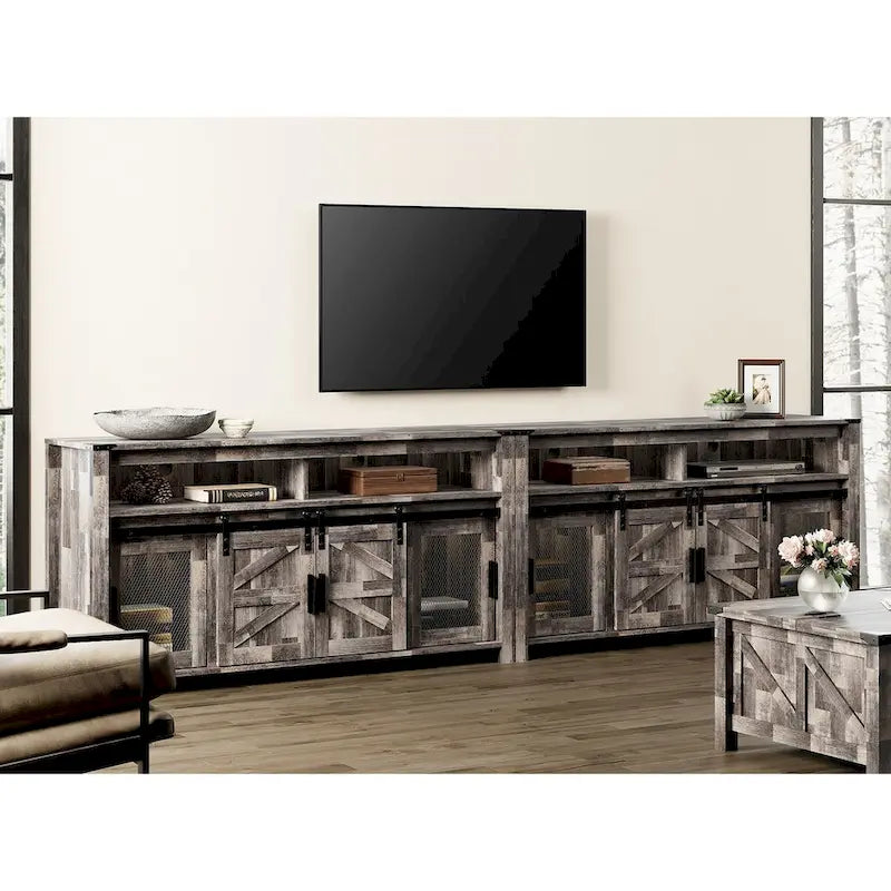 Farmhouse Barn Door TV Stand, Living Room Entertainment Center
