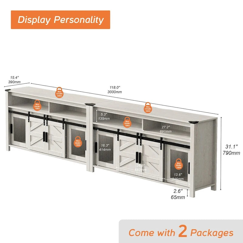 Farmhouse Barn Door TV Stand, Living Room Entertainment Center