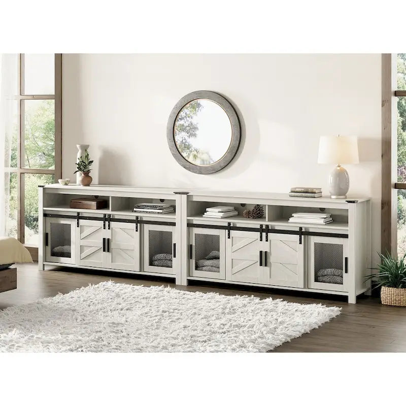 Farmhouse Barn Door TV Stand, Living Room Entertainment Center