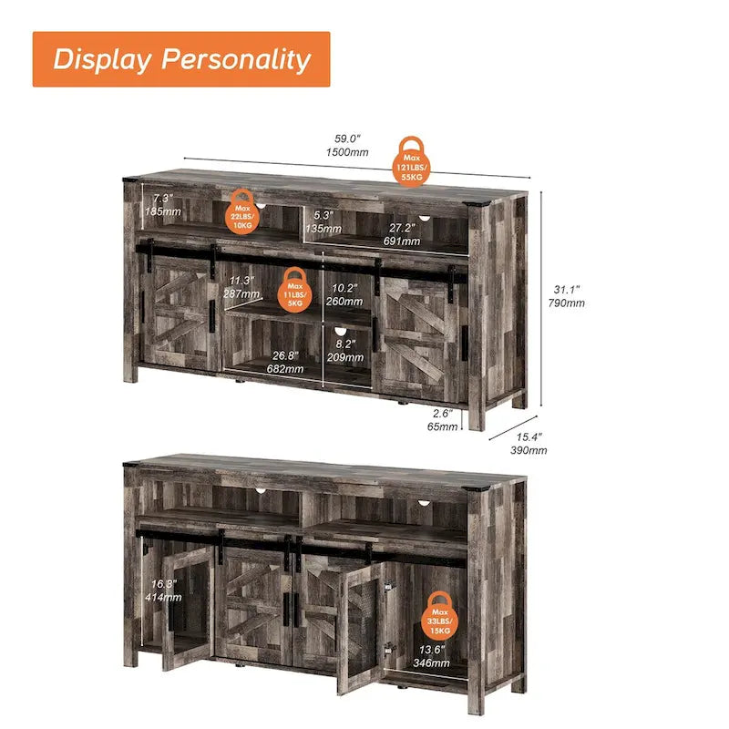 Farmhouse Barn Door TV Stand, Living Room Entertainment Center