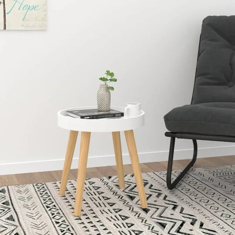 vidaXL Side Table Round End Coffee Table Engineered Wood and Solid Wood Pine - 15x15x15.7