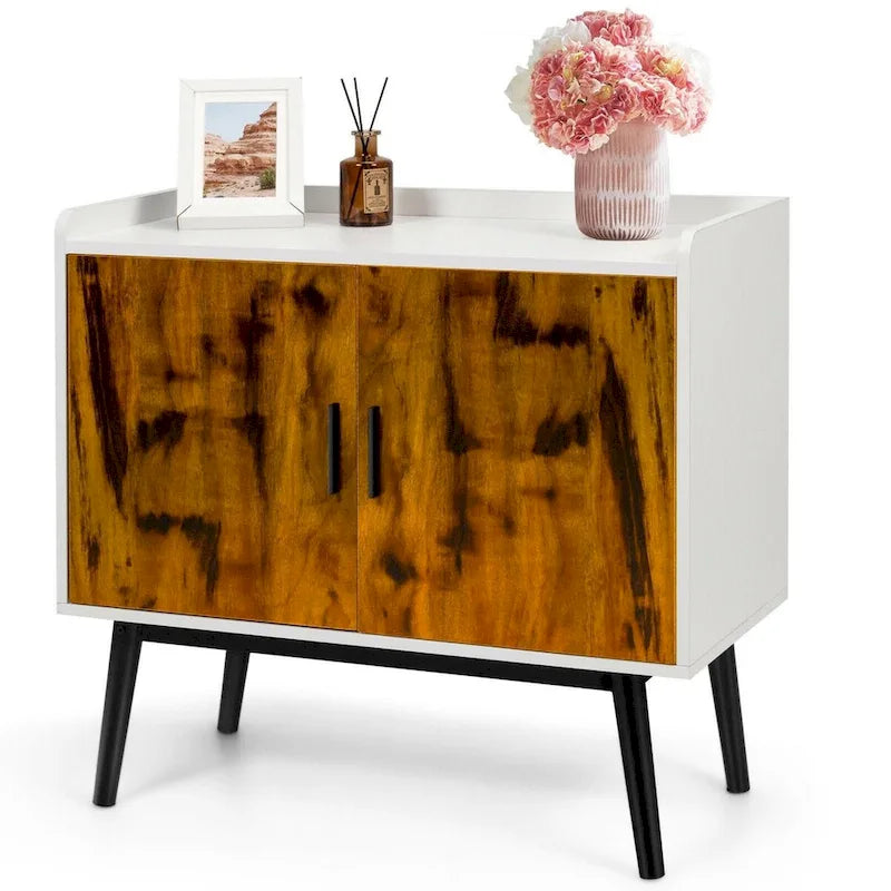 Mid-Century Wood Storage Cabinet with 2 Doors and Metal Legs for Entryway - 32 x 15 x 29 (L x W x H)