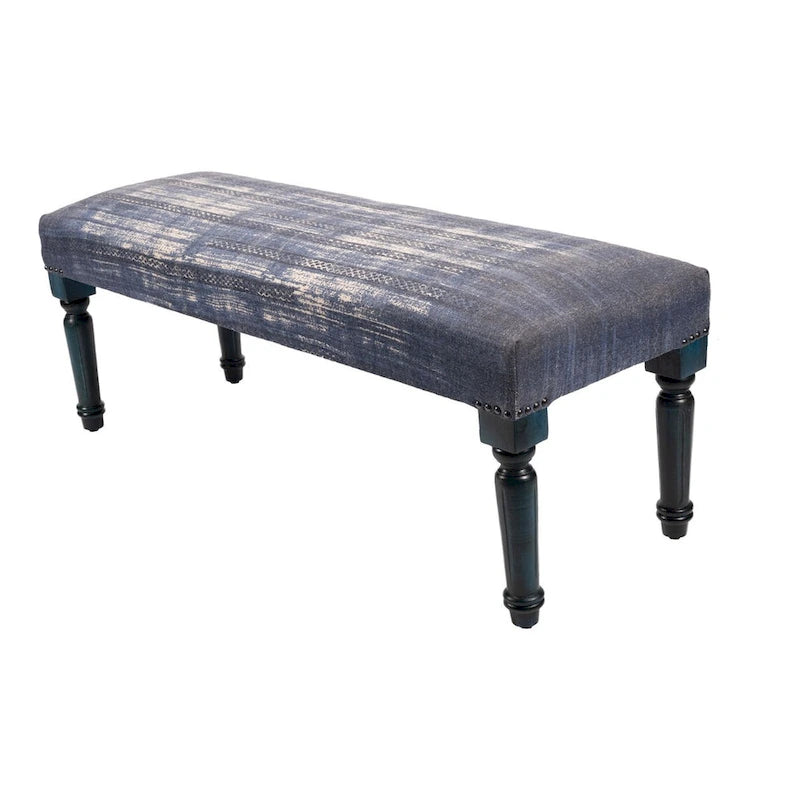 47 Antique Blue Distressed Rectangular Bench