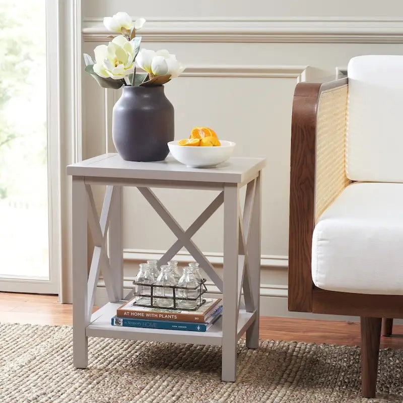 SAFAVIEH Yasumi White Cross Back End Table - 18.1 x 13.4 x 21.5 - 18Wx13Dx22H