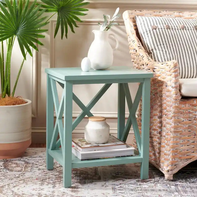 SAFAVIEH Yasumi White Cross Back End Table - 18.1 x 13.4 x 21.5 - 18Wx13Dx22H