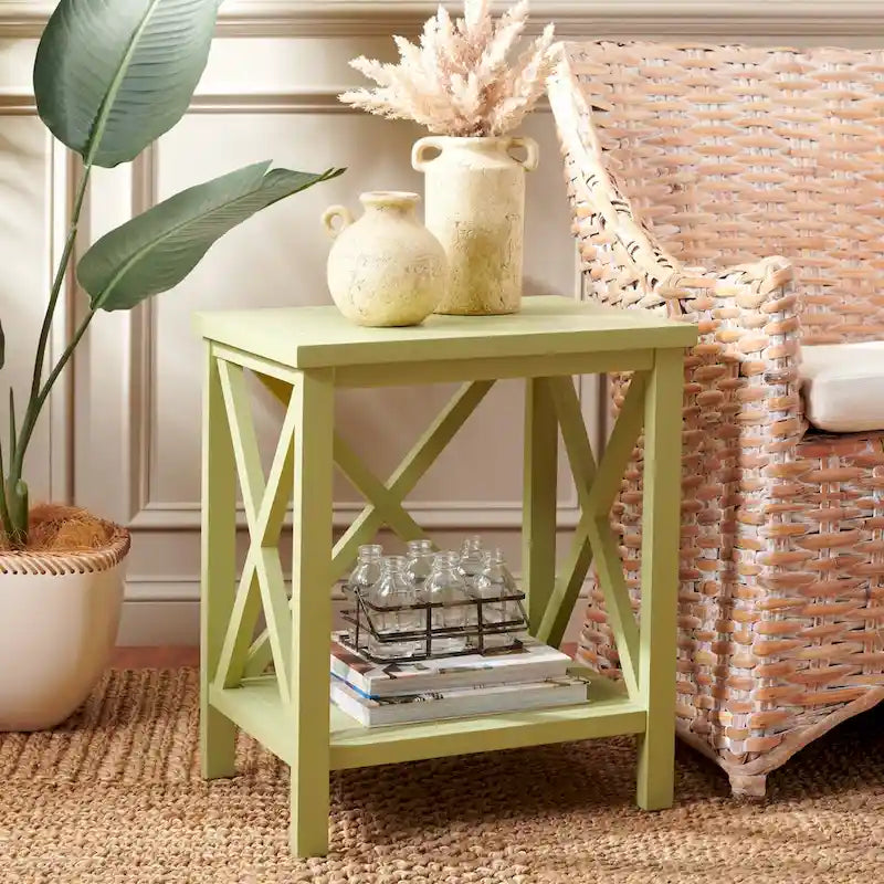 SAFAVIEH Yasumi White Cross Back End Table - 18.1 x 13.4 x 21.5 - 18Wx13Dx22H