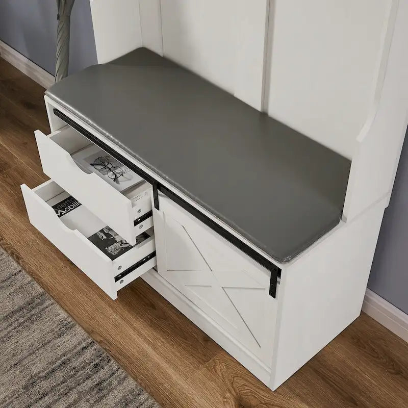 Hall Tree with Coat Rack, Bench, Drawers