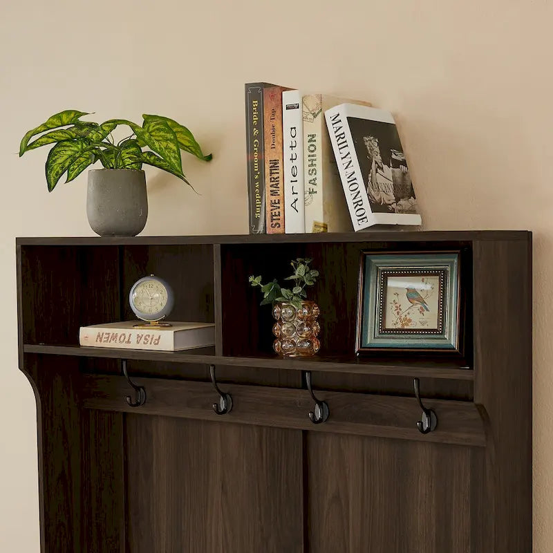 Hall Tree with Coat Rack, Bench, Drawers