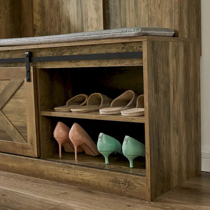 Hall Tree with Coat Rack, Bench, Drawers