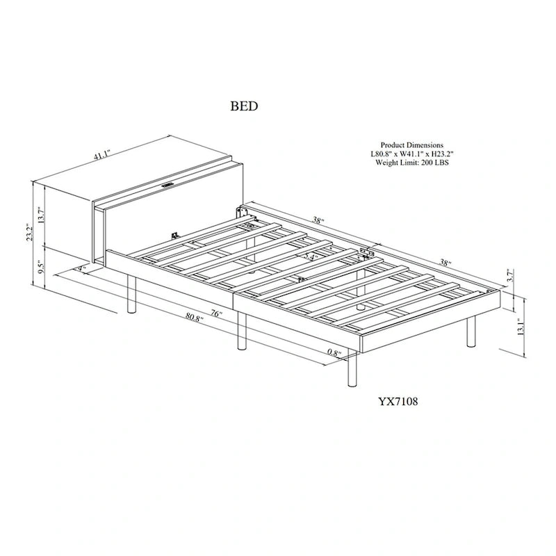Twin Size Platform Bed Frame with USB Ports